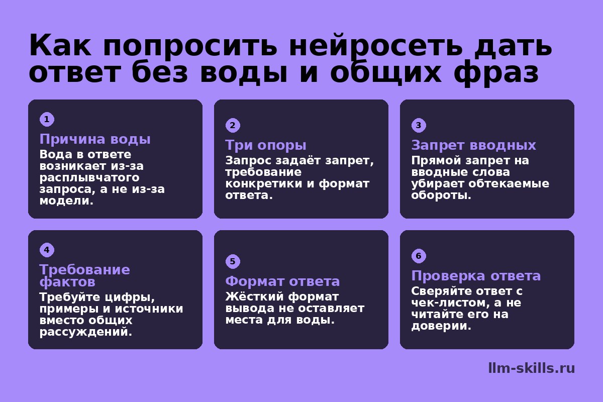 Как попросить нейросеть дать ответ без воды и общих фраз
