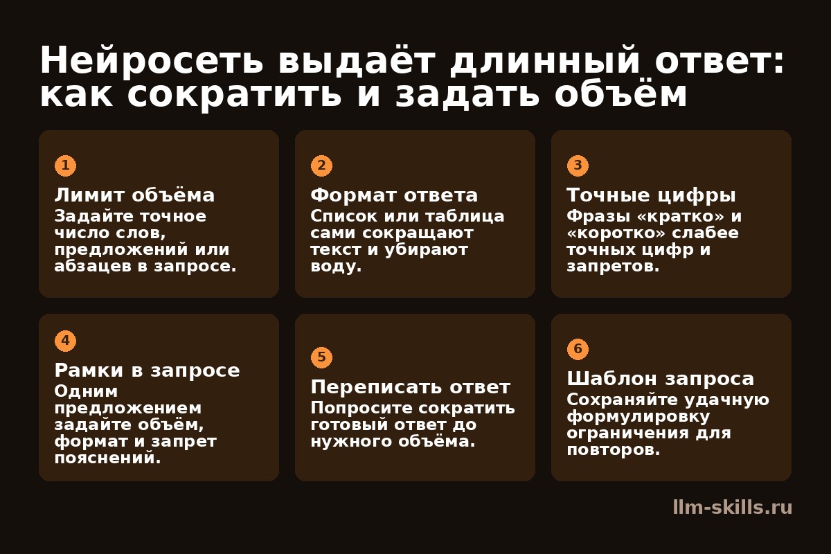 Нейросеть выдаёт длинный ответ: как сократить и задать объём